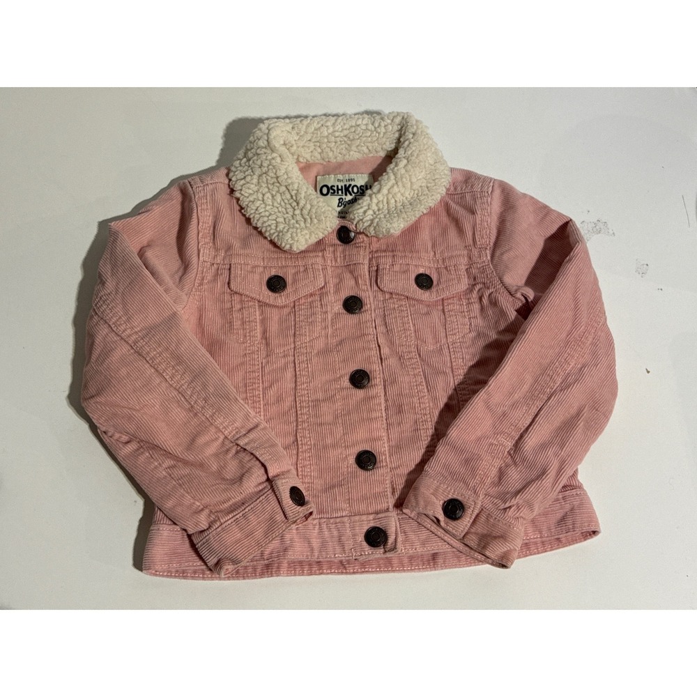 OshKosh Girls Pink Corduroy Trucker Jacket 4T Faux Shearling Collar Cotton Coat